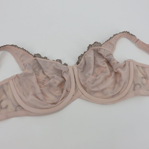 Modern Movement 38DD Pink Underwire Unlined Embroidered Mesh Bra Detailed Straps - Picture 7 of 12